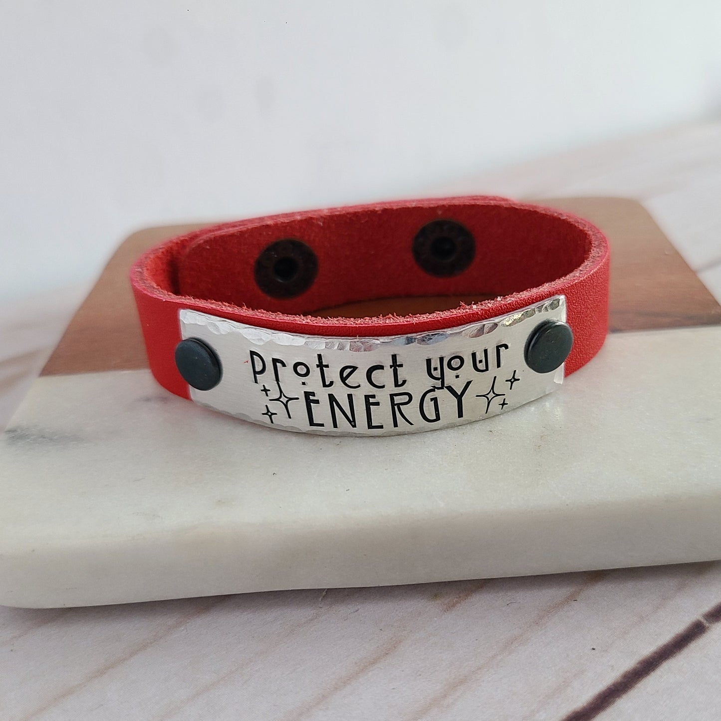 Protect Your Energy Leather Cuff Bracelet - Choose Your Color Leather