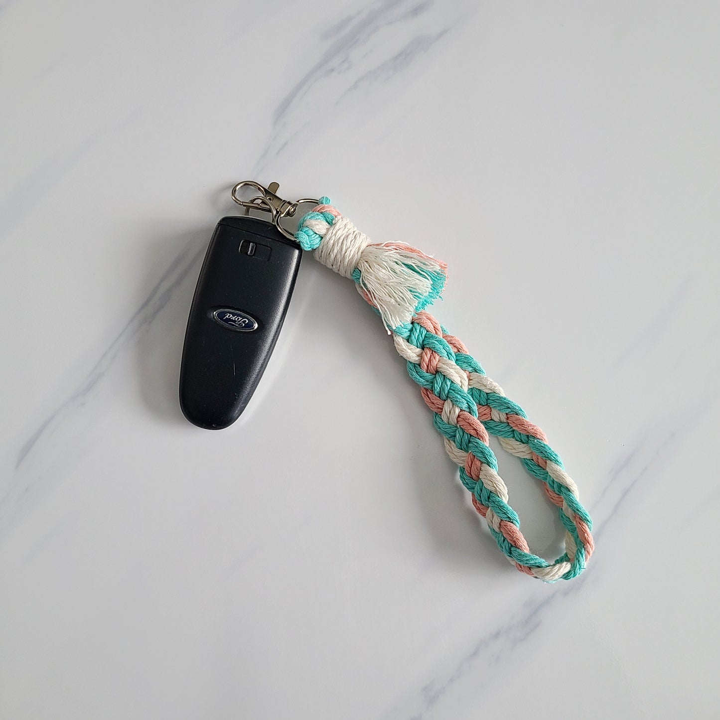 Trans Pride Flag Braided Macrame Wristlet Keychain with Fringe, Trans Pride Name and Birthstone Key Fob Holder