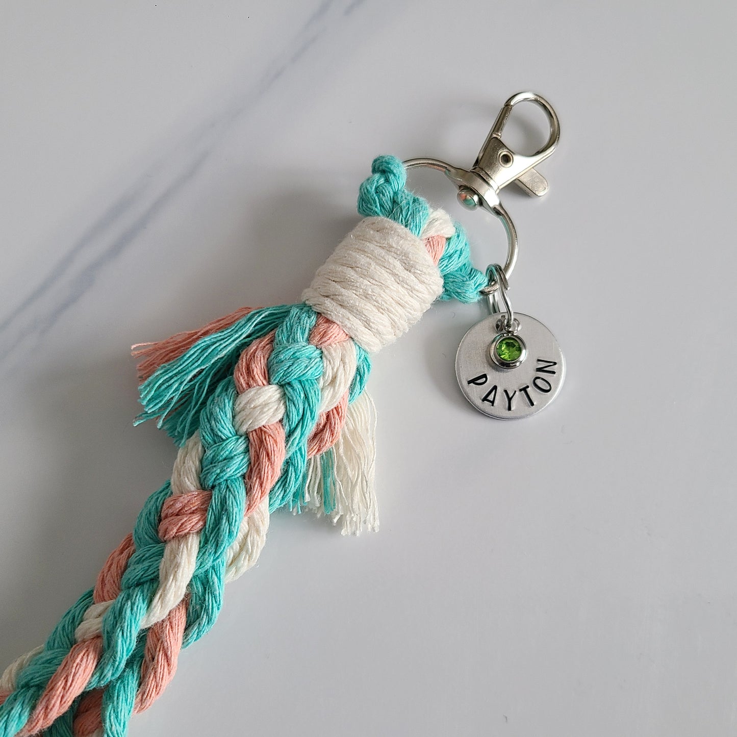 Trans Pride Flag Braided Macrame Wristlet Keychain with Fringe, Trans Pride Name and Birthstone Key Fob Holder