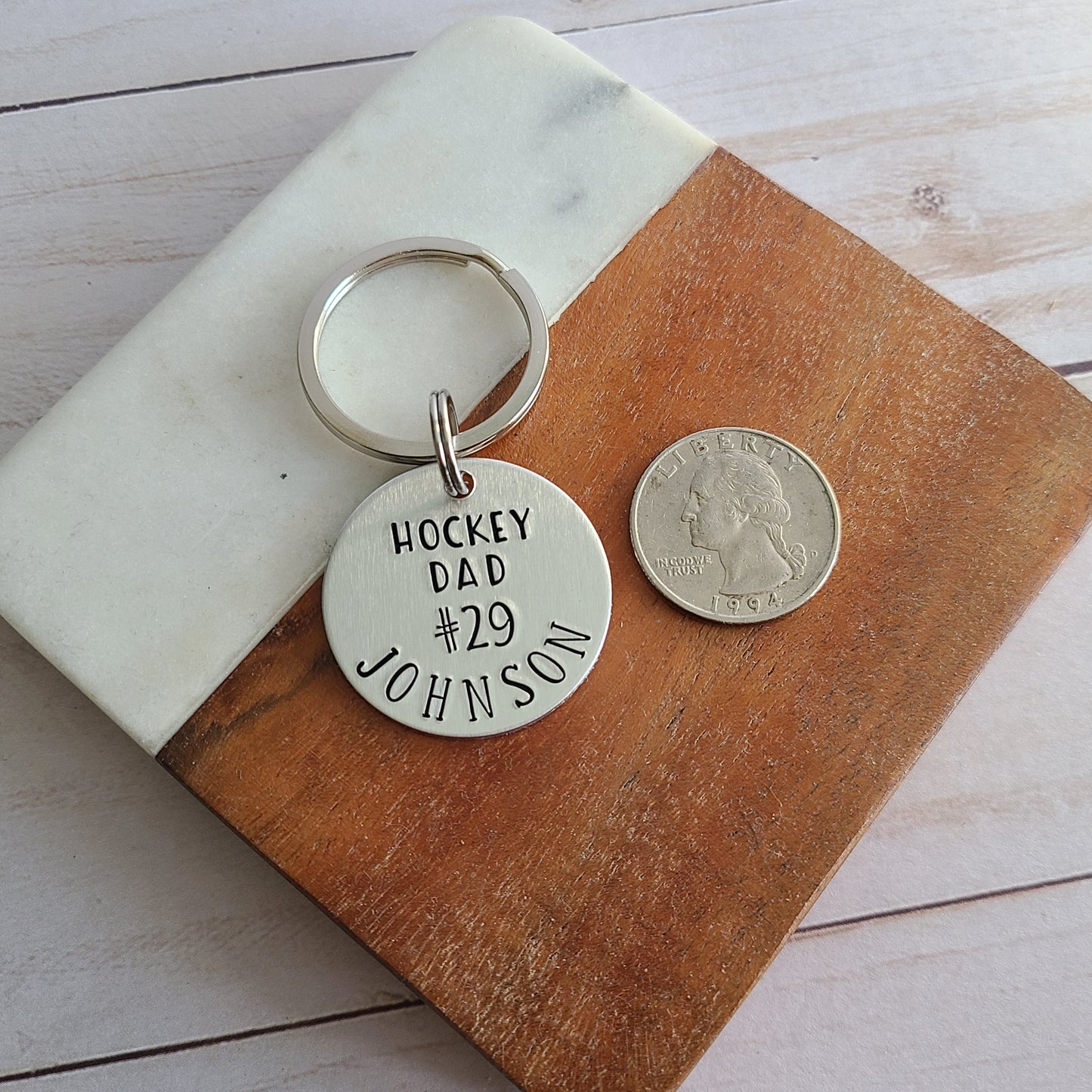 Hockey Dad Keychain, Hockey Mom Keychain, Custom Sport Keychain With Player Number and Last Name, Choose Your Sport, Custom Basketball Keychain, Hand Stamped Metal Keychain
