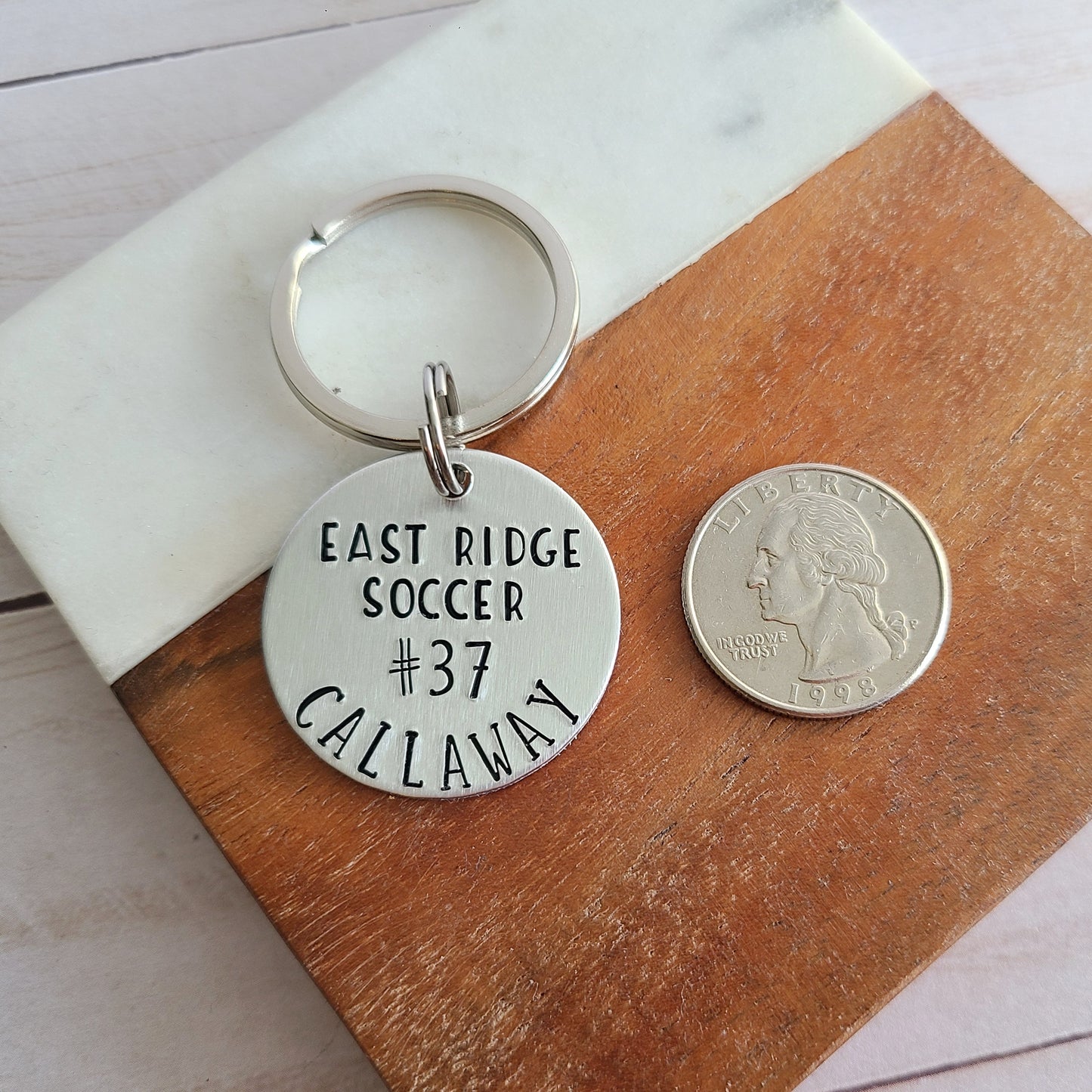 Custom Team Player Keychain, High School Sports Backpack Tag, Custom Sport Keychain With Player Number and Last Name, Choose Your Sport, Custom Soccer Gifts, Hand Stamped Metal Keychain
