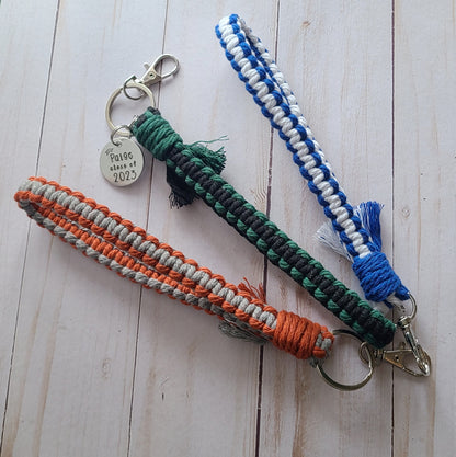 School Colors Macrame Wristlet with Custom Graduation Keychain, Class of 2023 High School Graduate, College Graduation Gift for Her, Cute Grad Keychains