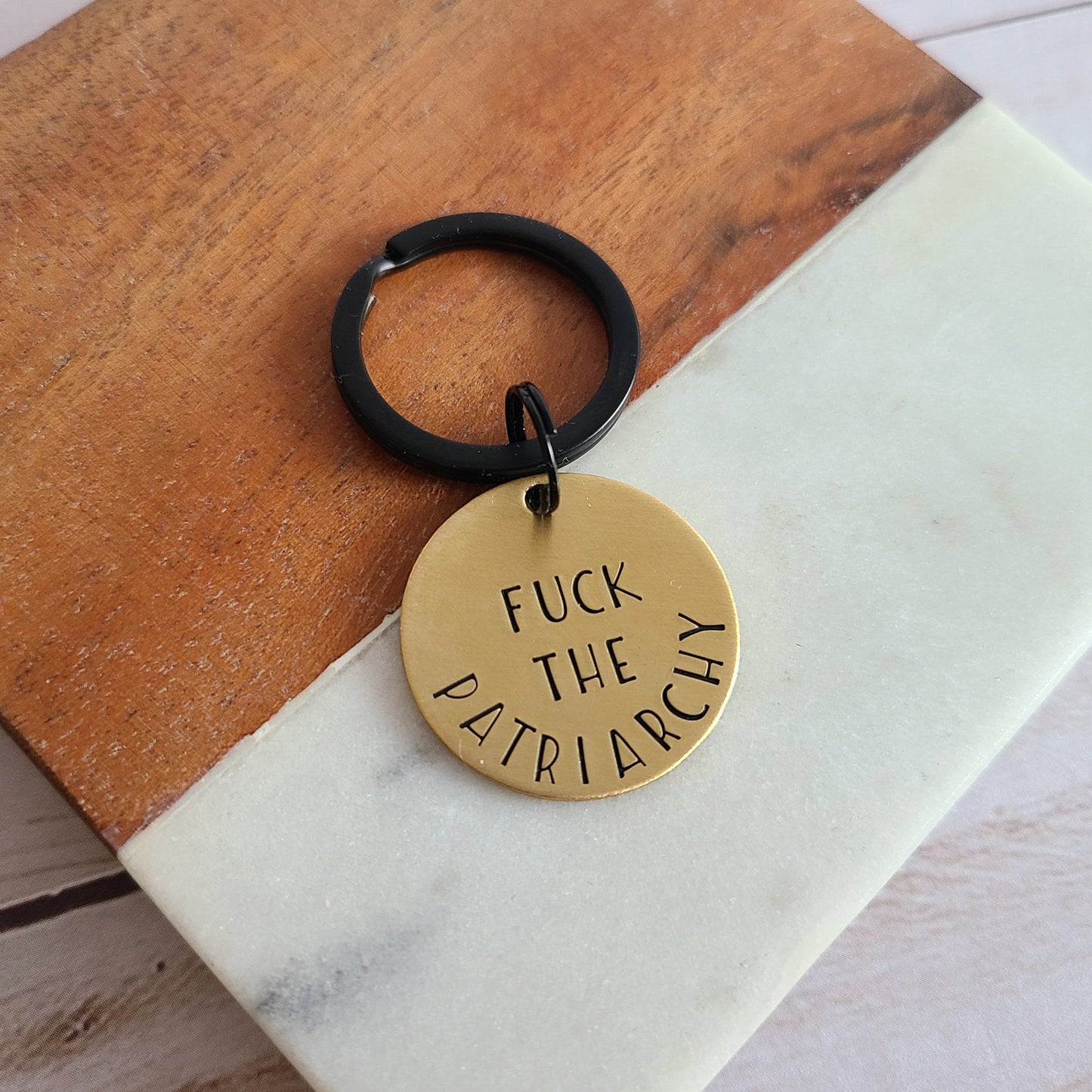 Fuck The Patriarchy Keychain, Brass Feminist Key Chain, Cute Keychains for Women, Liberal Bestie Birthday Gift, Feminism Womens Rights