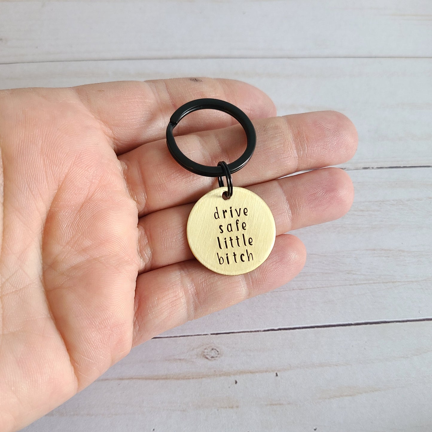 Drive Safe Little Bitch Keychain, Hand Stamped Keychain For Sister, Brass Key Chain, New Driver Keychain for Her, Funny Little Sister Gifts