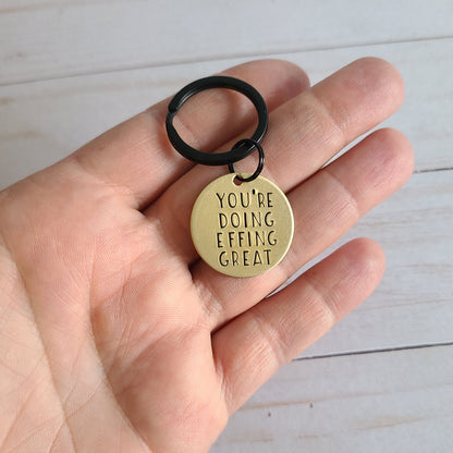 Brass You're Doing Effing Great Key Ring, Trendy Car Key Accessories, Cute Encouragement Gift for New Mama, Gold Keychain for Women