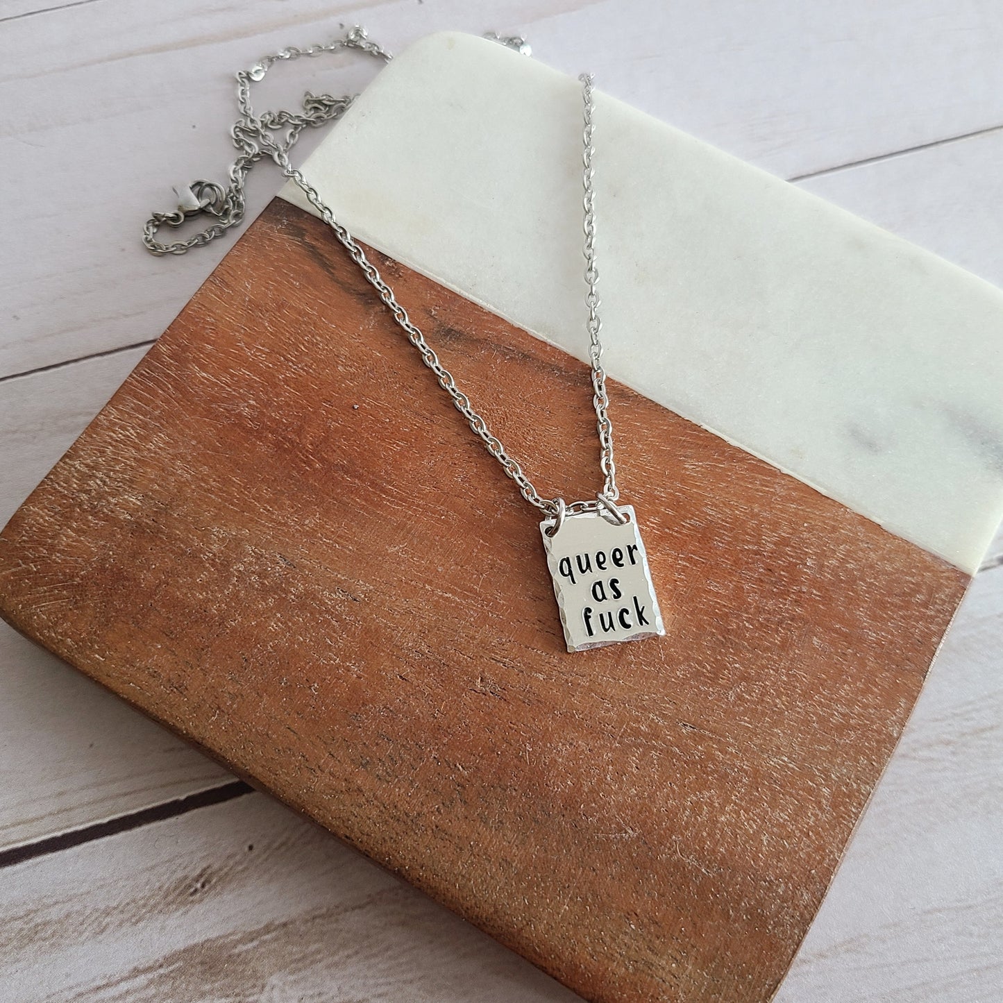 Queer AF Tiny Handstamped Pendant, Silver Queer Jewelry, Super Gay Necklace, Queer Magic Gifts, Pride Month Accessories