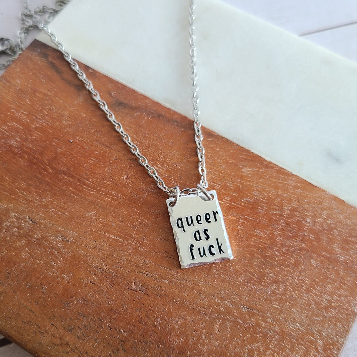 Queer AF Tiny Handstamped Pendant, Silver Queer Jewelry, Super Gay Necklace, Queer Magic Gifts, Pride Month Accessories