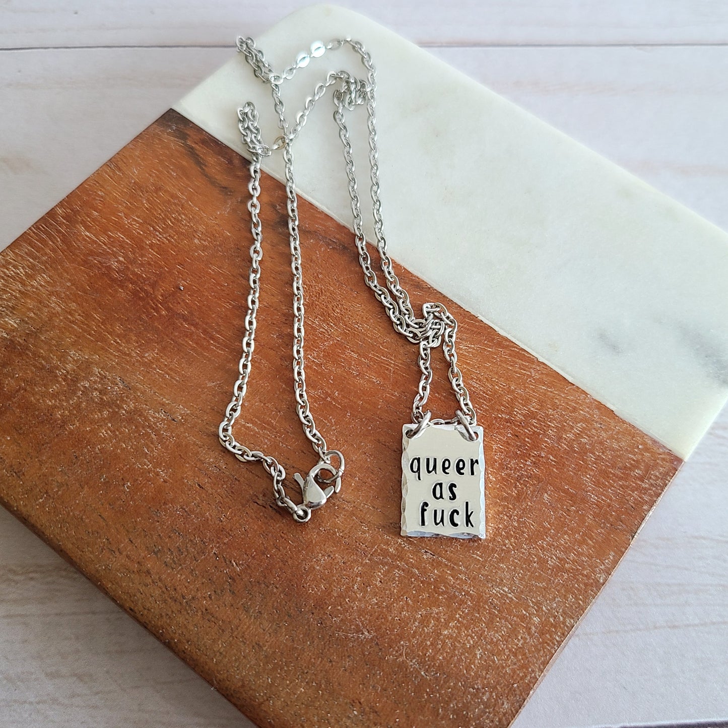 Queer AF Tiny Handstamped Pendant, Silver Queer Jewelry, Super Gay Necklace, Queer Magic Gifts, Pride Month Accessories