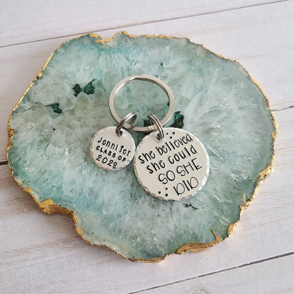 She Believed She Could So She Did Custom Keychain, Graduation Gifts for Women, Achievement Gift for Girls, Hand Stamped Inspirational Key Chain