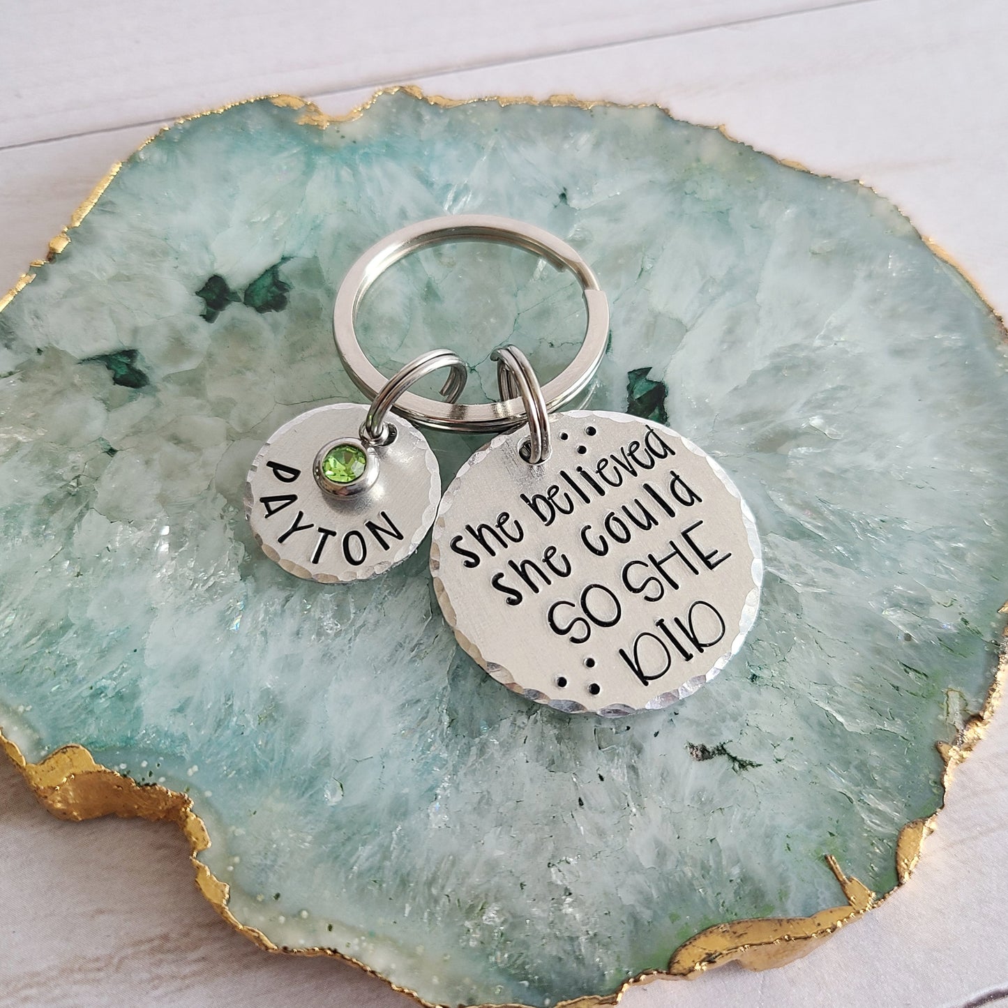 She Believed She Could So She Did Custom Keychain, Graduation Gifts for Women, Achievement Gift for Girls, Hand Stamped Inspirational Key Chain