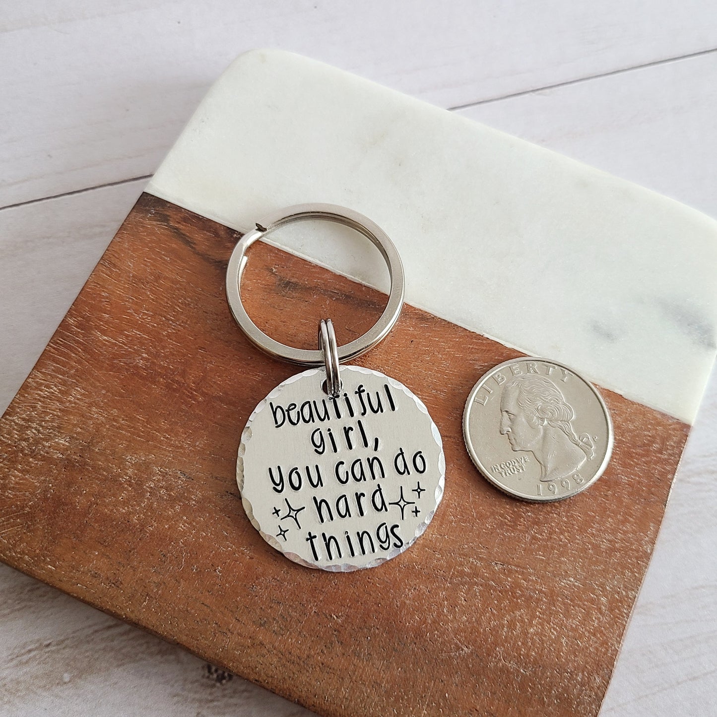 Beautiful Girl You Can Do Hard Things Personalized Keychain, Custom Key Chain Gifts for Teenage Girls, Empowering Women Gift, Graduation Gifts for Her