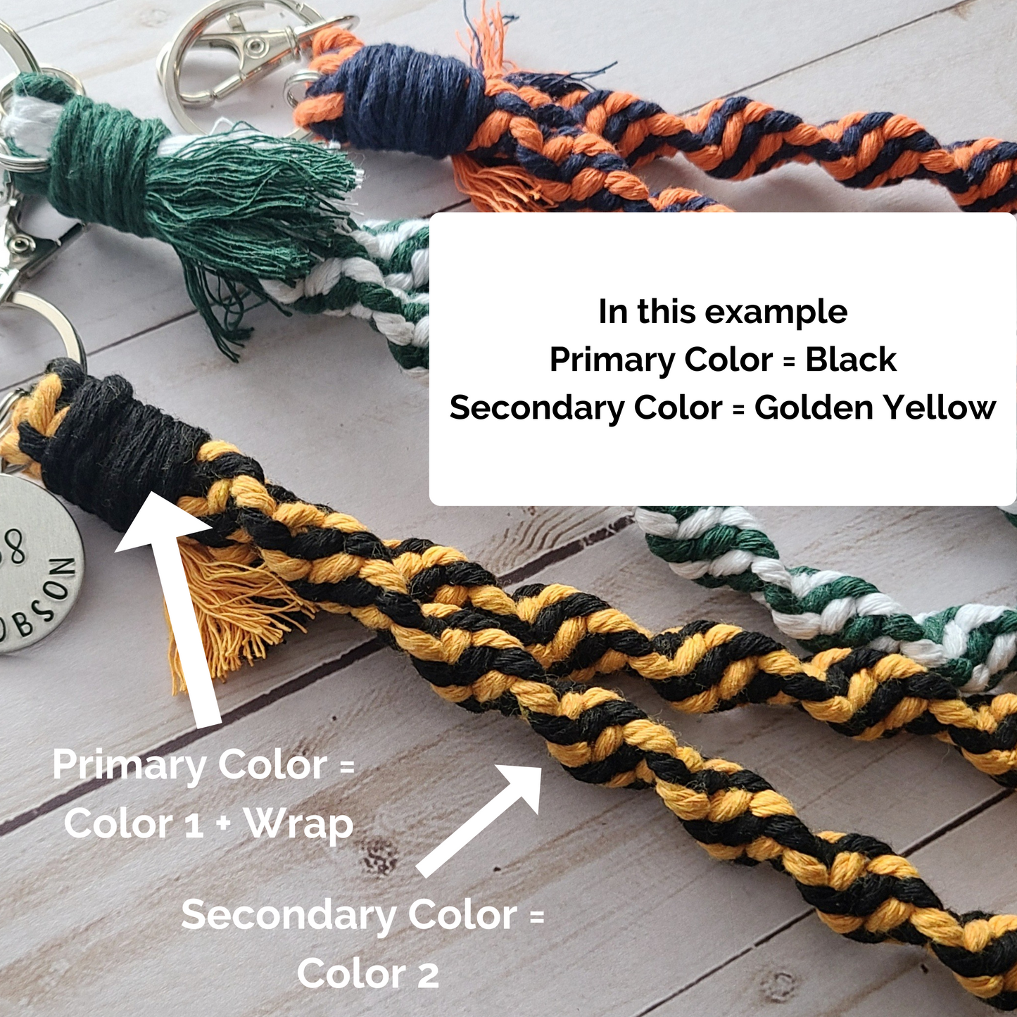 Sports Mom Custom Colors Macrame Wristlet, Hand Stamped Custom Sports Mom Keychain, Jersey Number and Last Name Sports Gifts