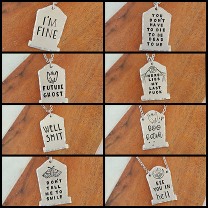 Multiple Options Gravestone Shaped Spooky Halloween Necklaces