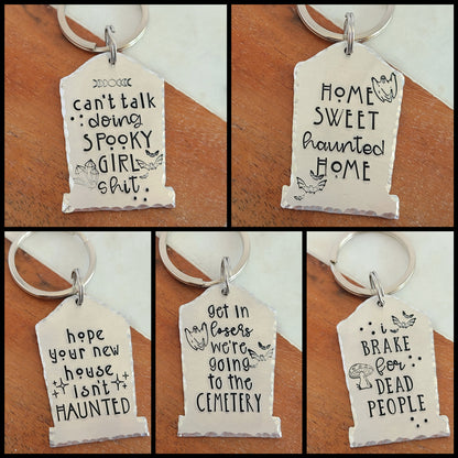 Multiple Options Gravestone Shaped Spooky Halloween Keychains