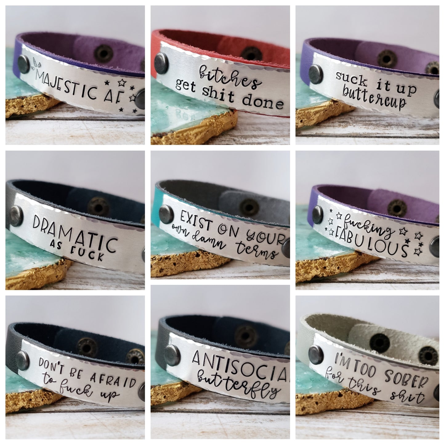 Leather Cuff Bracelet - Choose Your Message