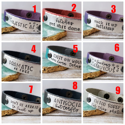 Leather Cuff Bracelet - Choose Your Message
