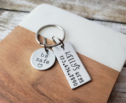 Personalized New Driver Keychain with Name and Phone Number