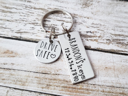 Personalized New Driver Keychain with Name and Phone Number