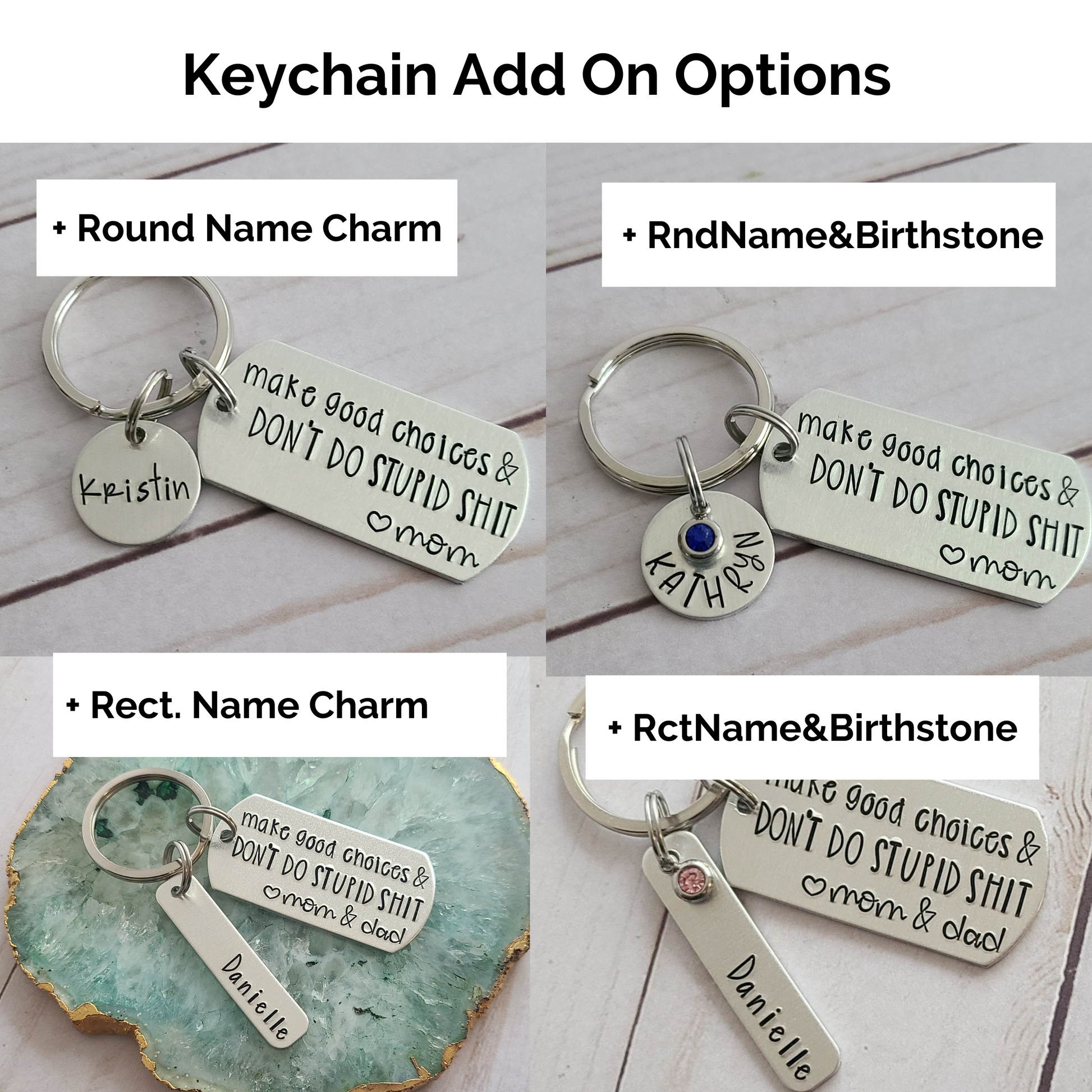 Make Good Choices & Don't Do Stupid Shit Love Mom & Dad Keychain - Cute  Personalized Accessories for Teens