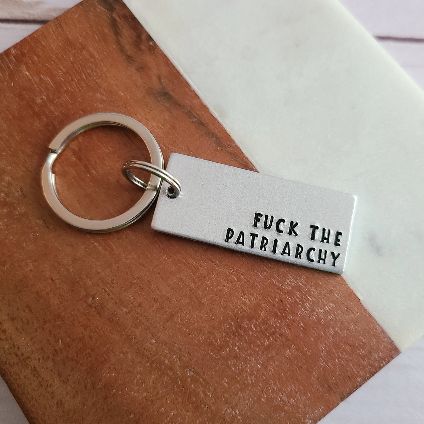 MATURE Fuck The Patriarchy Keychain Hand Stamped Metal Keychain